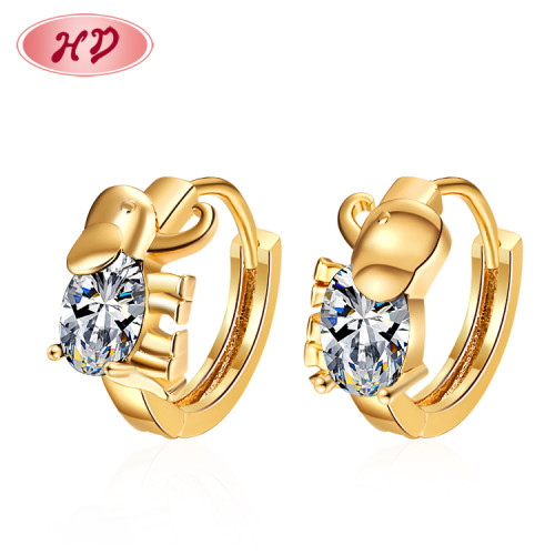 Wholesale Luxury 18k Gold Plated AAA Zirconia Cute Elephant Women Huggie Earrings For Commemorative Gift