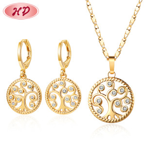 Wholesale Fashion Artificial | 18K Gold Plated Zircon Rhinestone | Round skeleton Jewelry Sets hd For Women