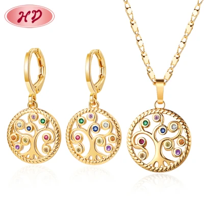 Wholesale Fashion Artificial | 18K Gold Plated Zircon Rhinestone | Round skeleton Jewelry Sets hd For Women