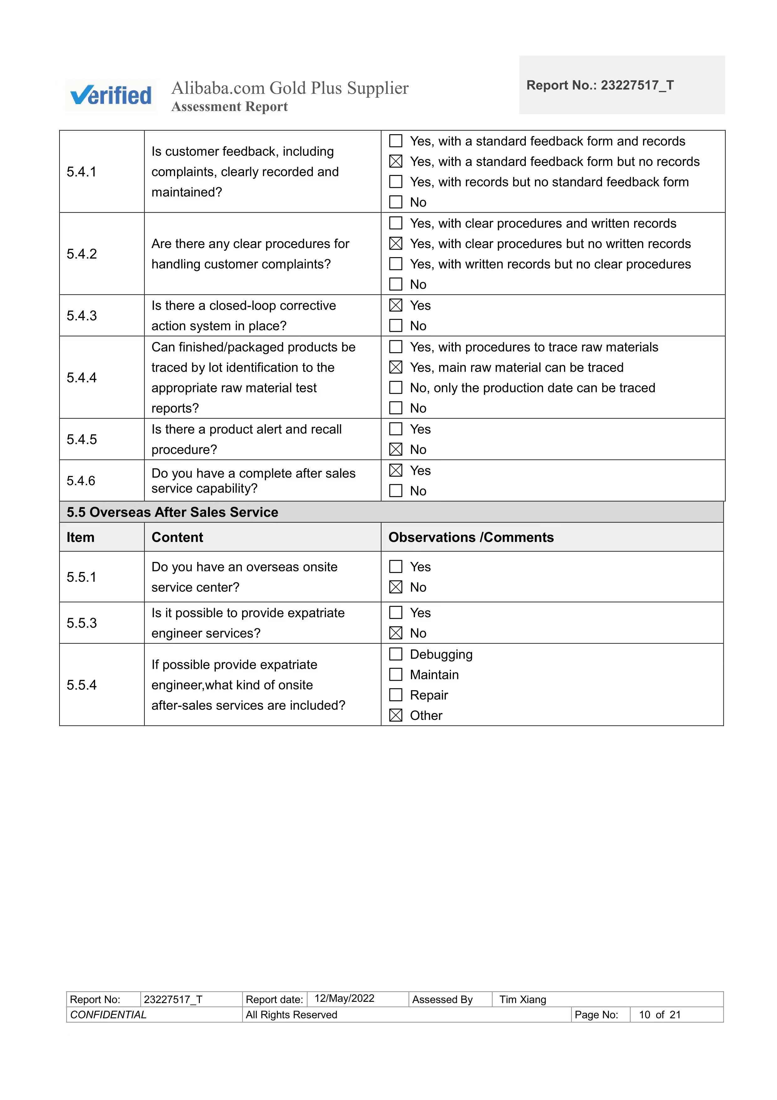 Supplier Assessment Report