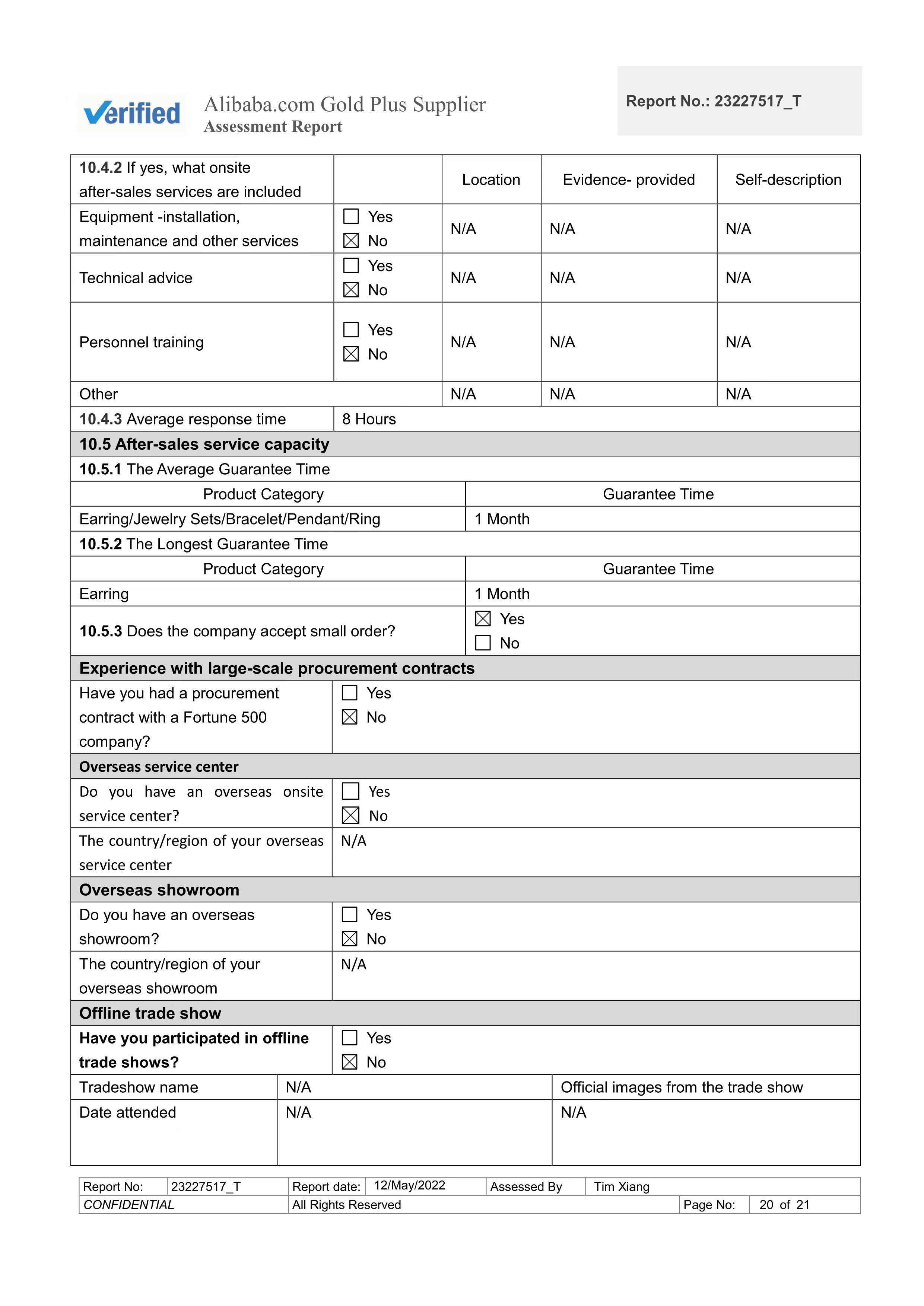 Supplier Assessment Report