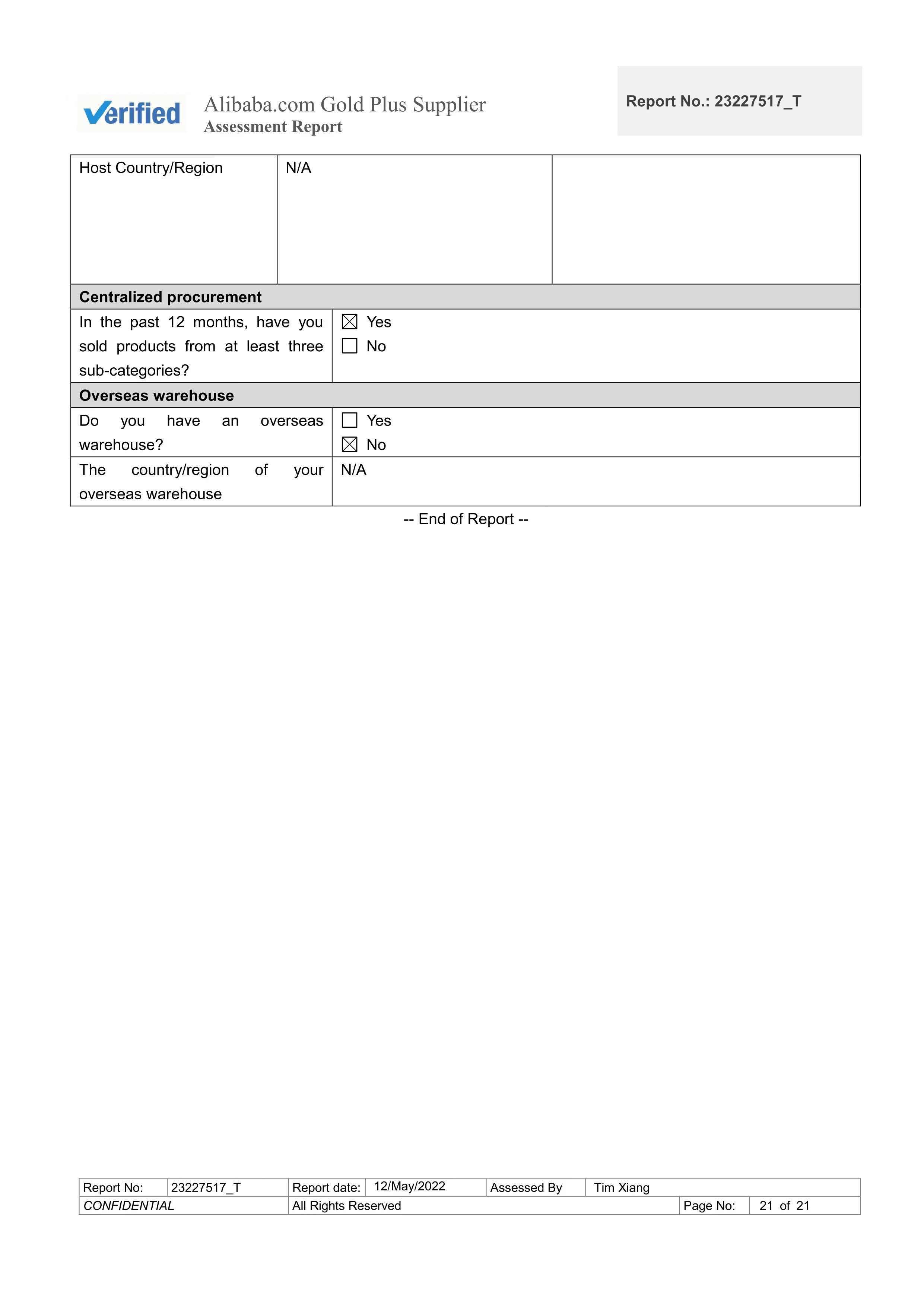 Supplier Assessment Report