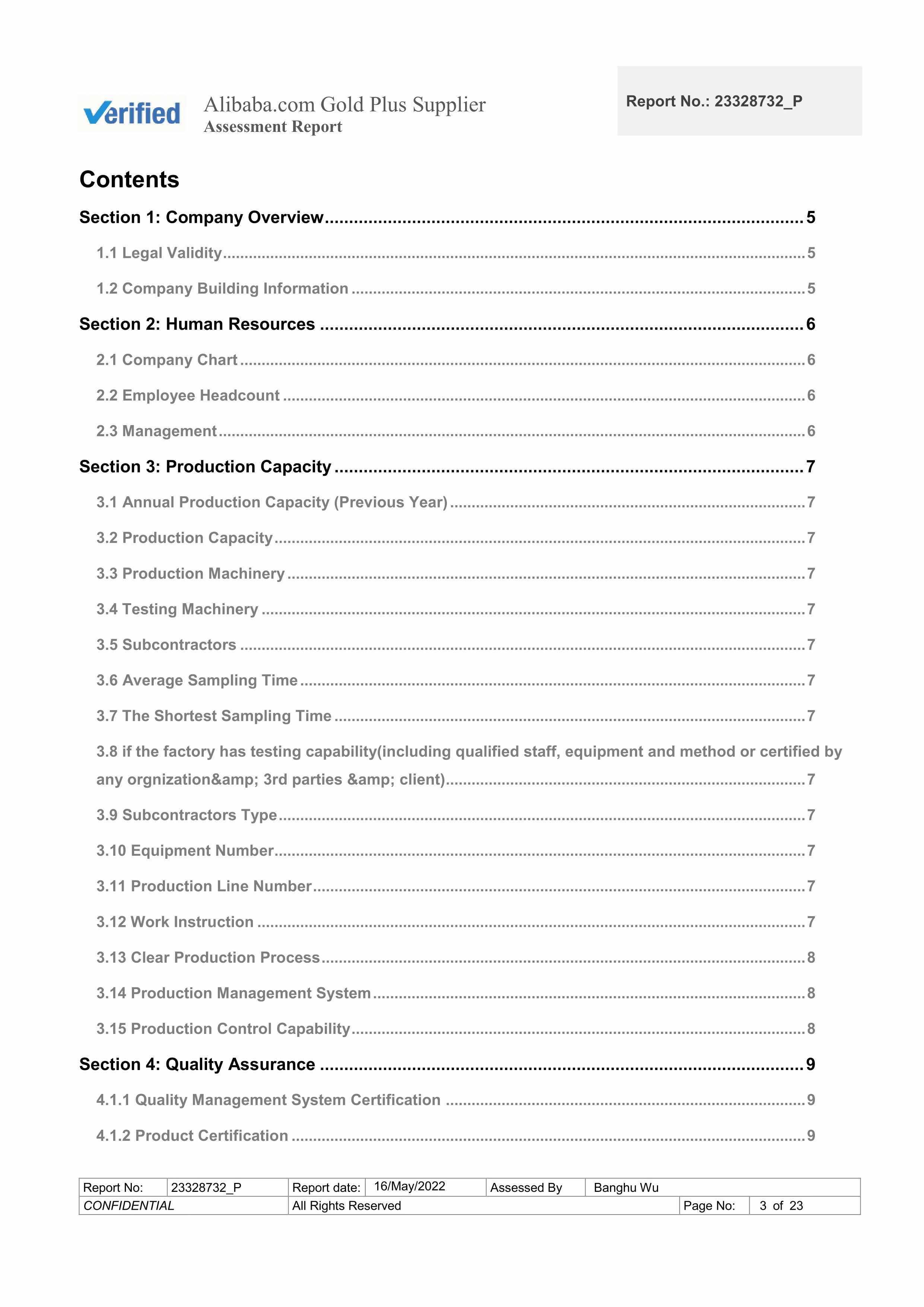 Factory Assessment Report