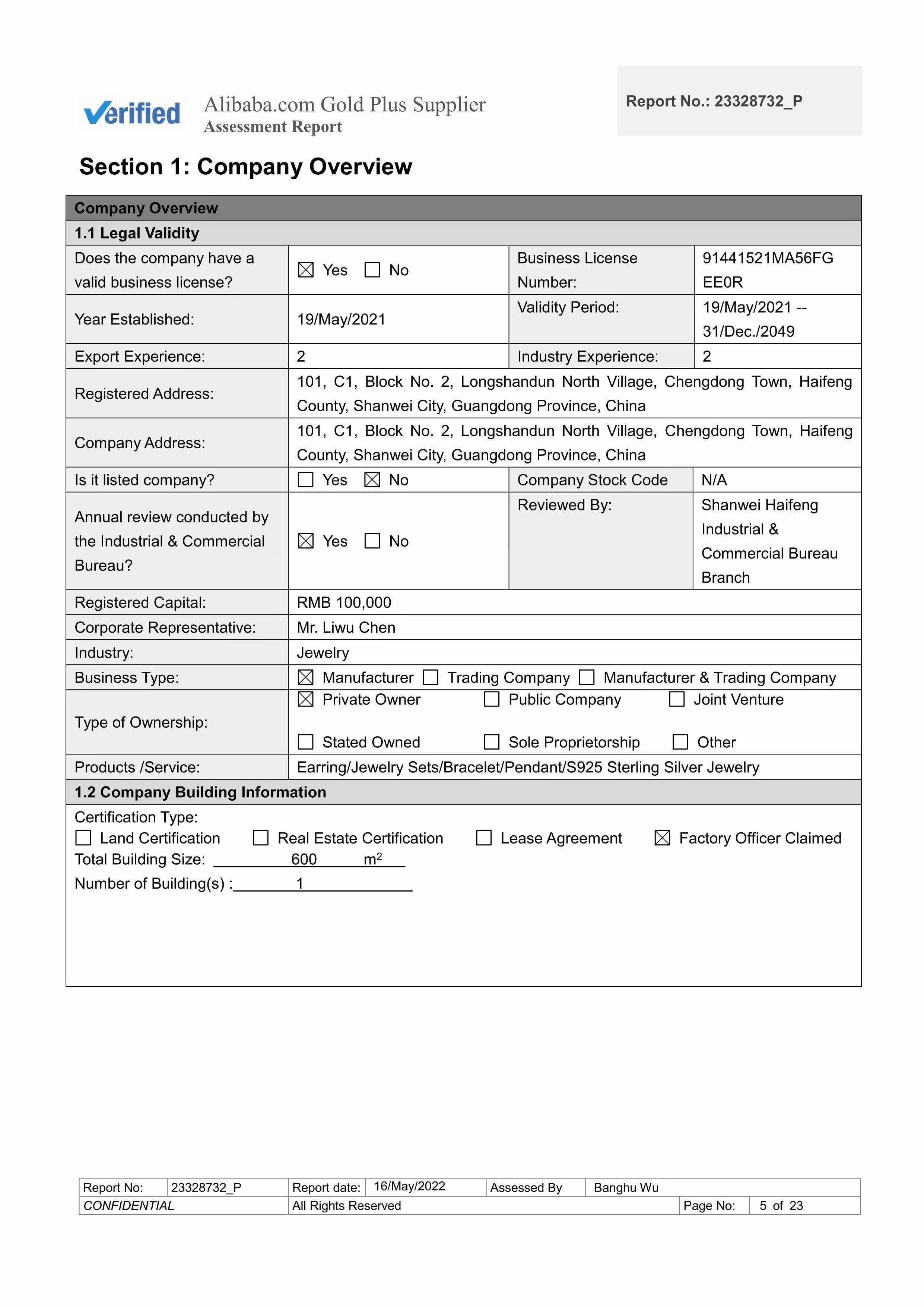 Factory Assessment Report