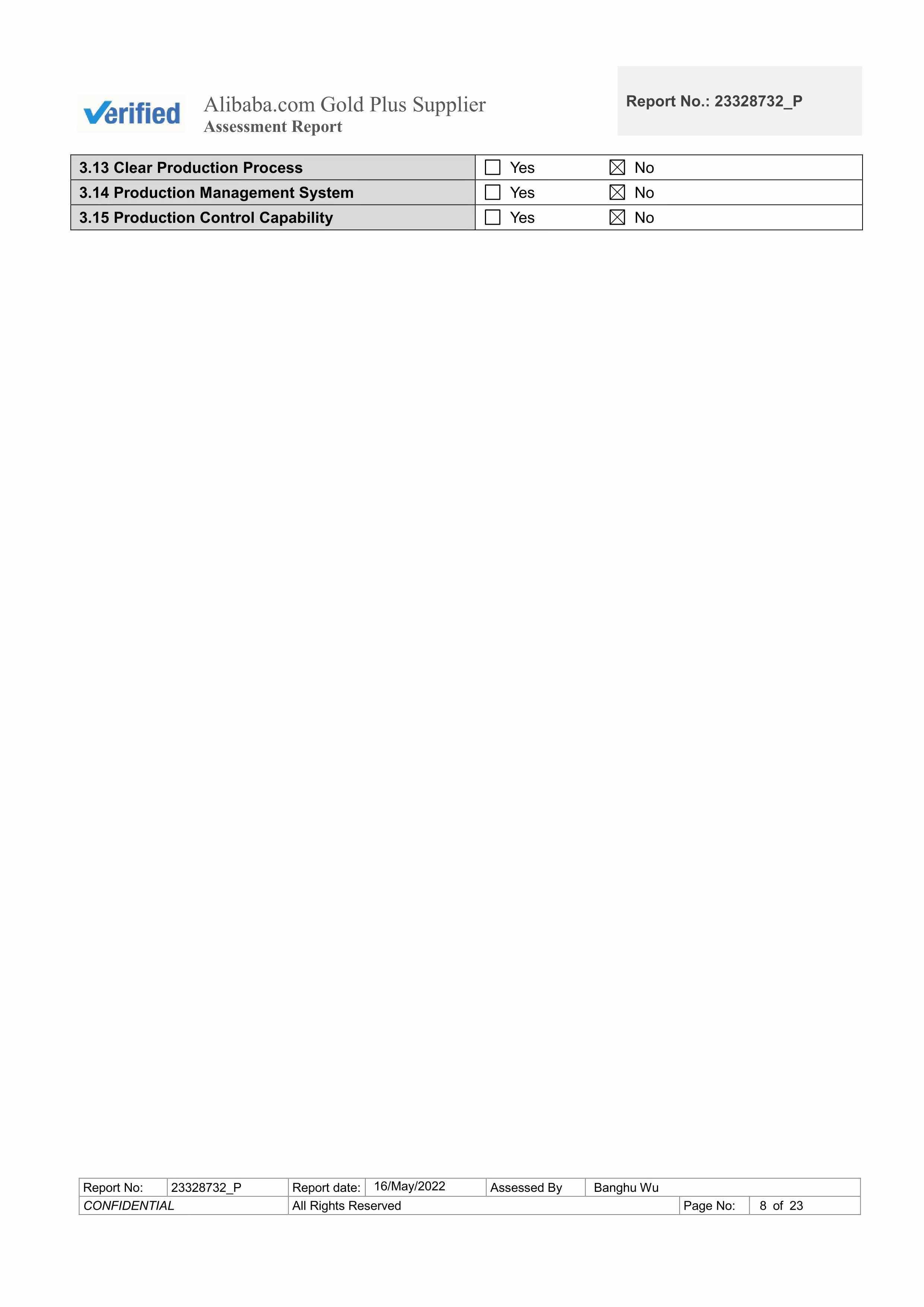 Factory Assessment Report