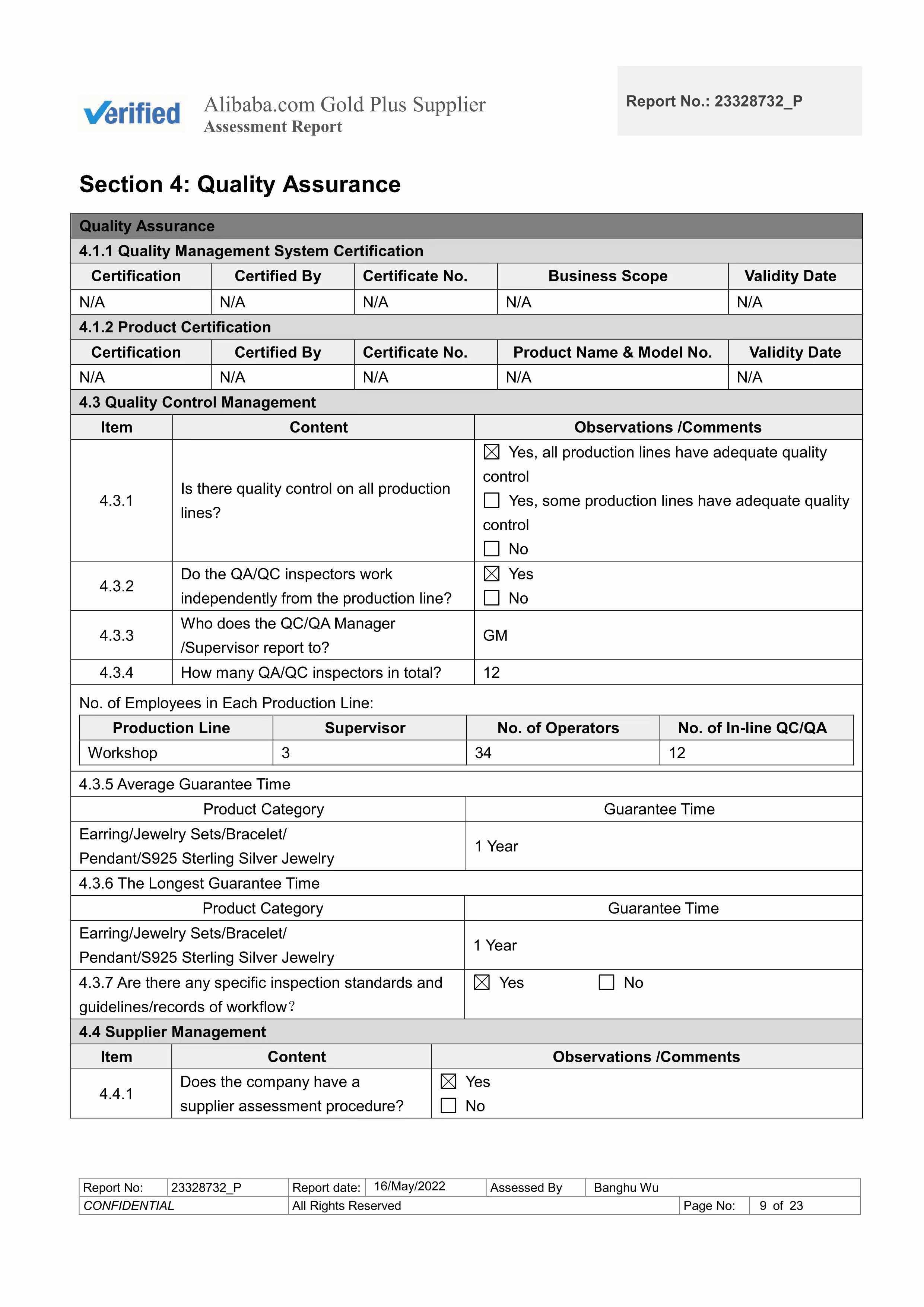 Factory Assessment Report