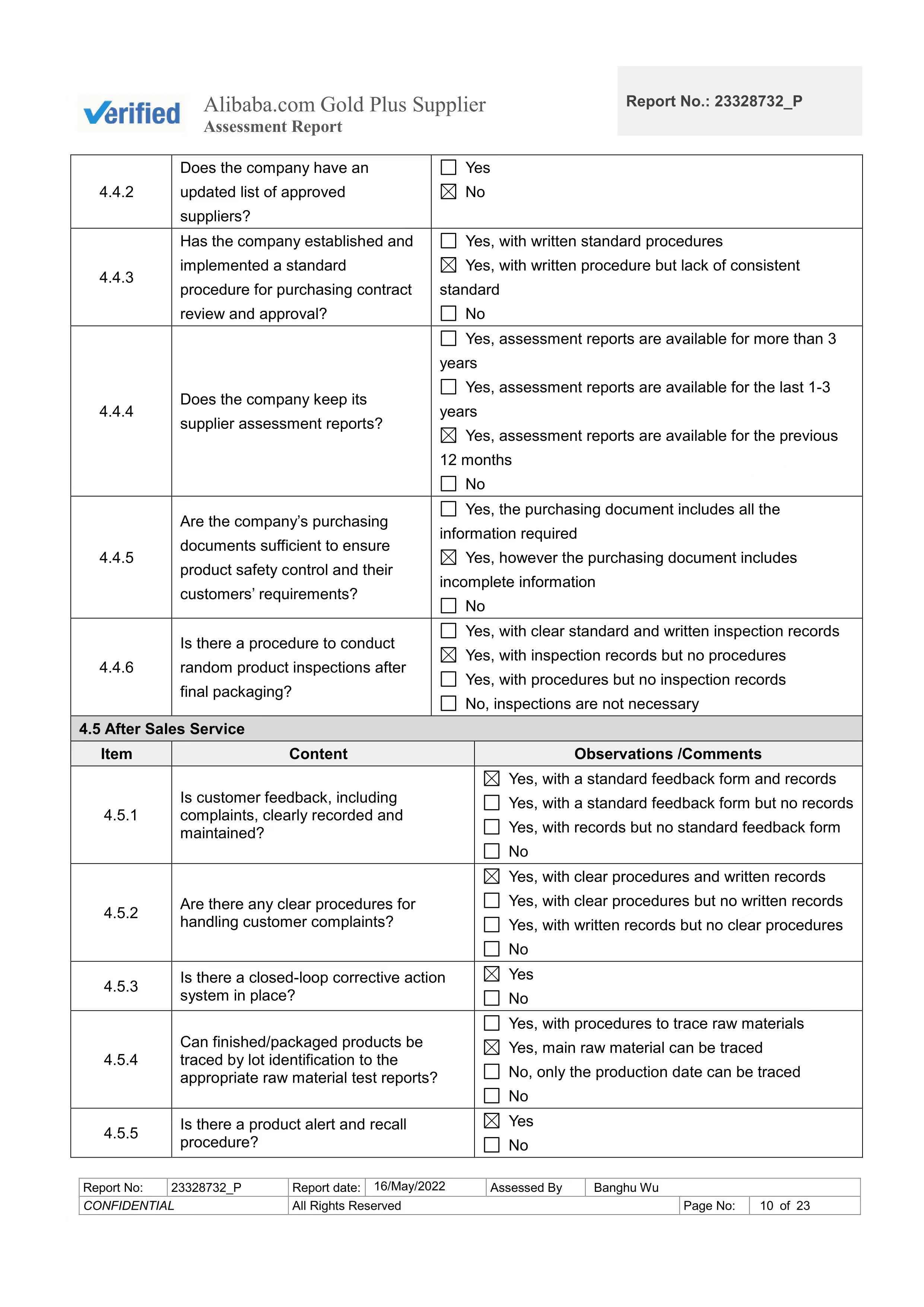 Factory Assessment Report