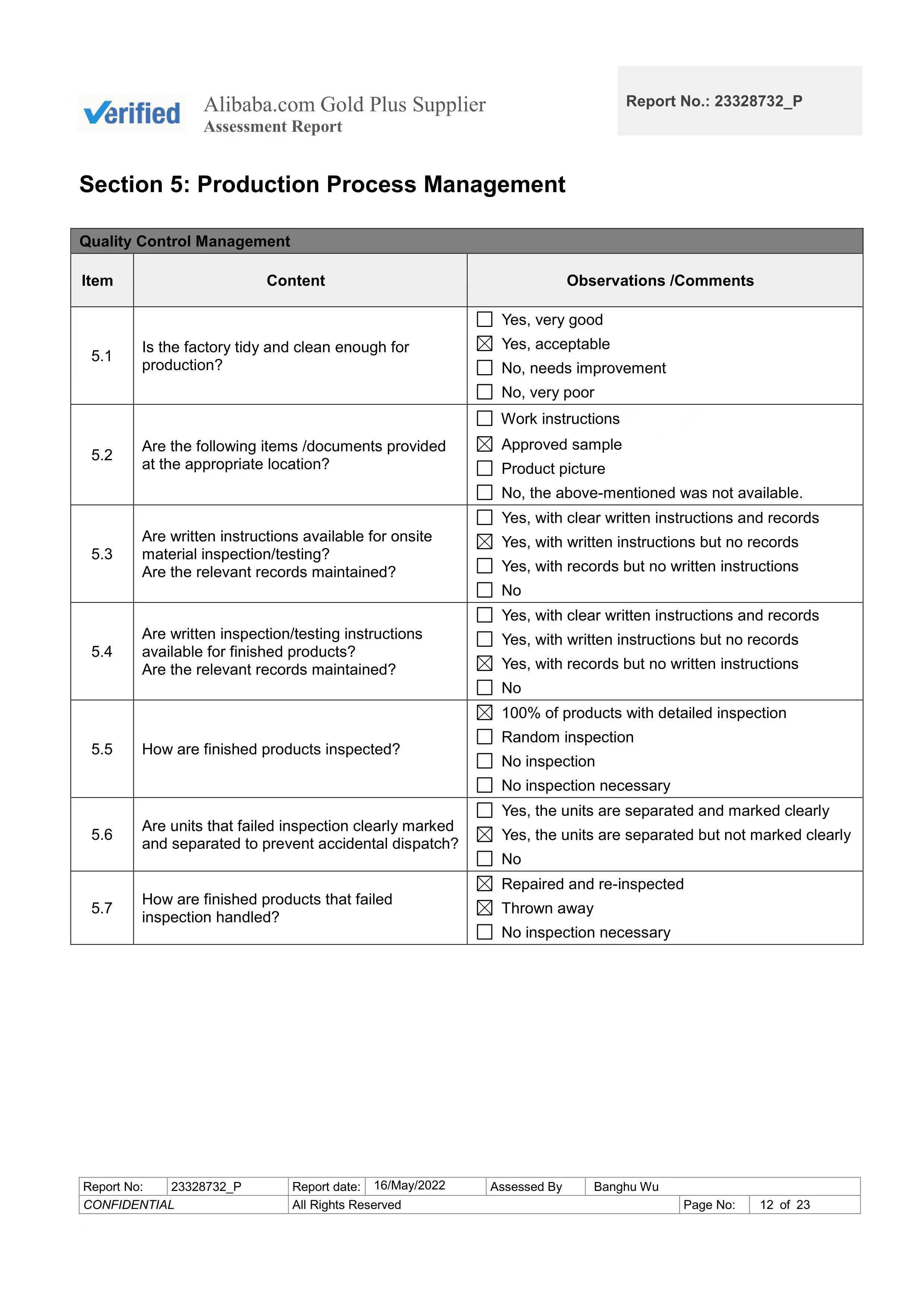 Factory Assessment Report