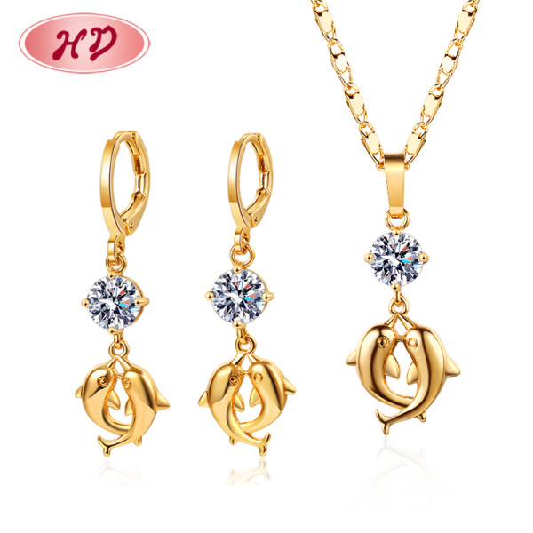 Conjunto de joyas de delfines gemelos con circonitas AAA para novias de lujo de 2023 | 3 piezas para bodas de mujeres