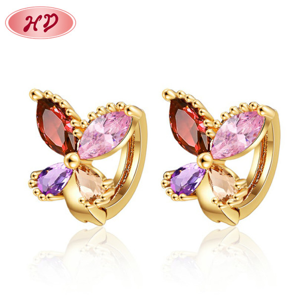 Hd Trend Venta al por mayor | Mariposa de colores | 18K chapado en oro AAA circón diamante | Joyería fina Pendientes Stud Mujeres Huggies Pendiente
