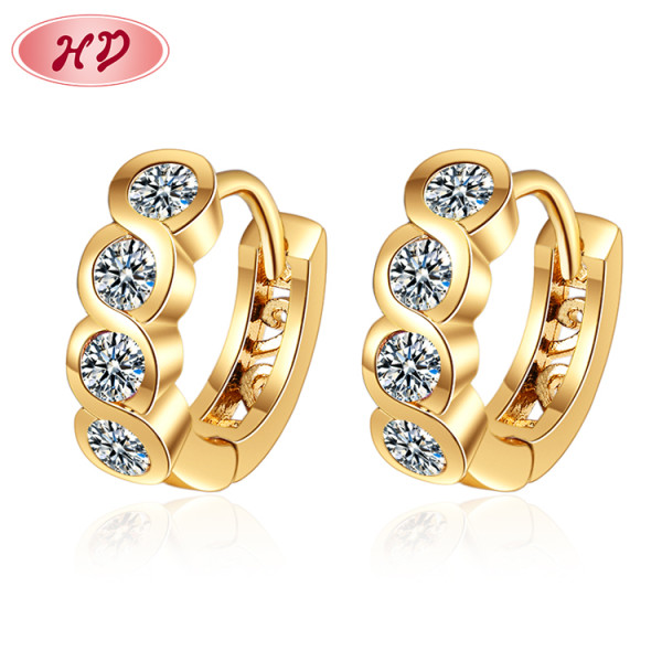 Moda AAA circón 18 quilates de oro macizo chapado Ronda de Diamantes Huggie Hoop Stud Joyería Mujeres Pendientes