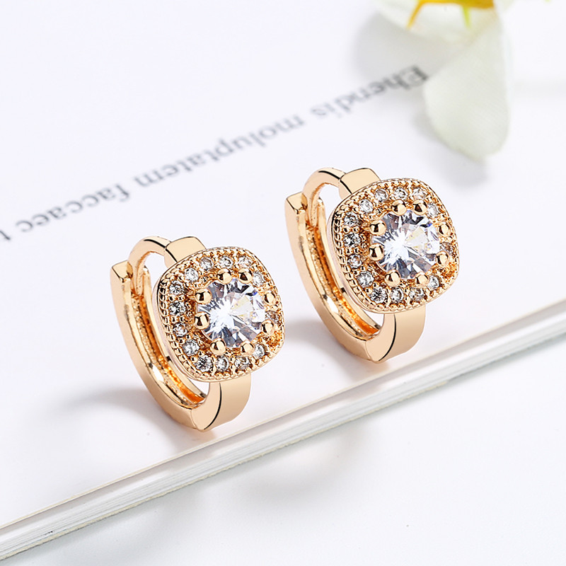 CZ Square Zircon Huggie Earrings 