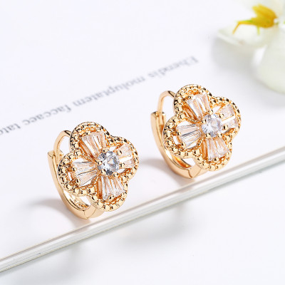 Four Leaf Clover Earrings | 18K Gold Plated | AAA Zirconia Jewelry | Women Bulk Wholesale Earrings For Bridal