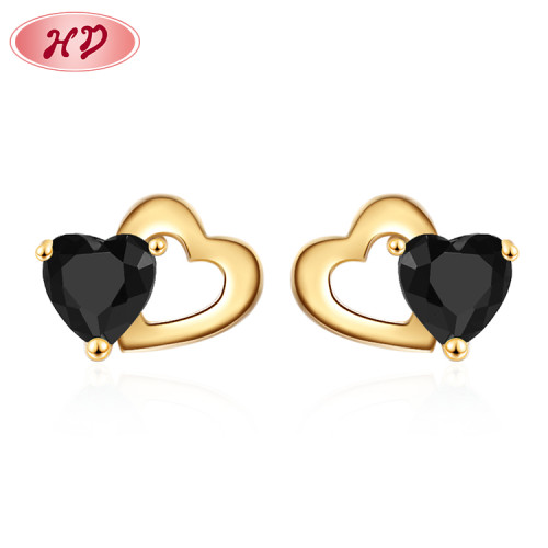 Logotipo personalizado | Joyería Bohemia de Circonita Cúbica | Pendientes de Lujo en Forma de Corazón para Mujer | Chapado en Oro 18K Para Negro