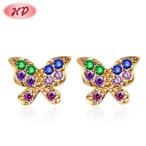 Hd New Golden Large Zirconia Jewelry | 18K Gold Plated | Monarch Butterfly Stud Earrings Tassel For Women