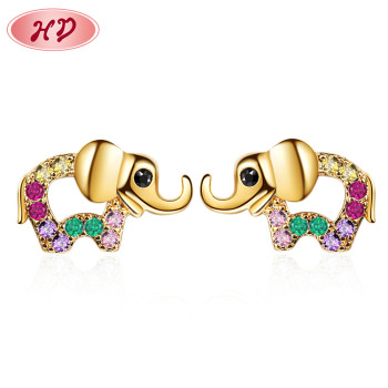 High Quality | Cute Elephant Cubic Zirconia Earrings | 18K Gold Plated Stud Earrings | For Women Jewelry