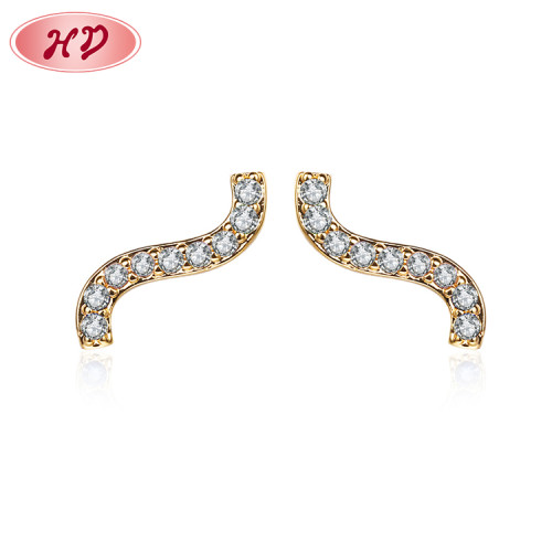 Wholesale AAA Cubic Zirconia Jewelry | 18K Solid Gold Plated | Women Irregular Long Strip Stud Earrings | For Gift