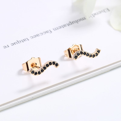 Wholesale AAA Cubic Zirconia Jewelry | 18K Solid Gold Plated | Women Irregular Long Strip Stud Earrings | For Gift