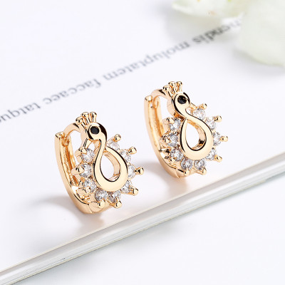 Wholesale Colorful | Women 18K Gold Earring Huggies Jewelry | For Peacock Shaped Cubic Zirconia