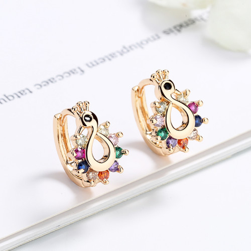 Wholesale Colorful | Women 18K Gold Earring Huggies Jewelry | For Peacock Shaped Cubic Zirconia