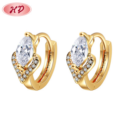 Luxury Tiny Brass Gold Plated | Heart Shaped Women Huggies Earrings | Cubic Zirconia Jewelry