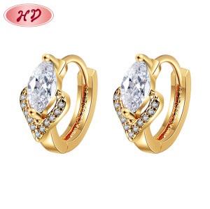 Luxury Tiny Brass Gold Plated | Heart Shaped Women Huggies Earrings | Cubic Zirconia Jewelry