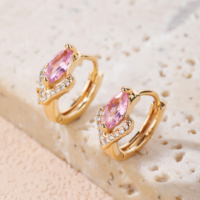 Luxury Tiny Brass Gold Plated | Heart Shaped Women Huggies Earrings | Cubic Zirconia Jewelry
