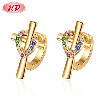 Fashion Heart Shaped Cross | 18K Gold Filled Huggies Earrings | Micro Pave Earring | Oro Laminado For Women