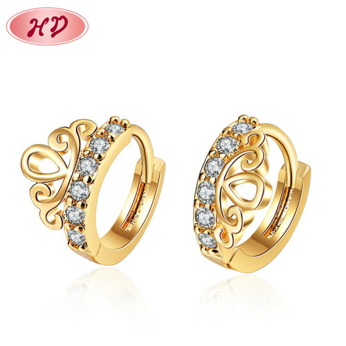 2023 Trend | Women Colorful Crown Zircon Huggies Earrings | Pave 18K Gold Plated Brass