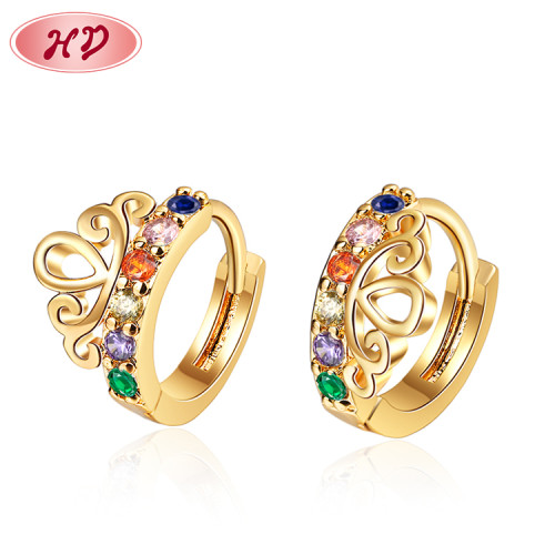 2023 Trend | Women Colorful Crown Zircon Huggies Earrings | Pave 18K Gold Plated Brass