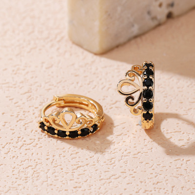 2023 Trend | Women Colorful Crown Zircon Huggies Earrings | Pave 18K Gold Plated Brass