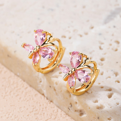 Lujo lindo colorido | Pendientes Mariposa Circón | Pendiente Huggies de moda de oro de 18 quilates | Bucle para mujer