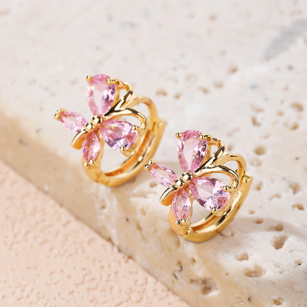 Lujo lindo colorido | Pendientes Mariposa Circón | Pendiente Huggies de moda de oro de 18 quilates | Bucle para mujer