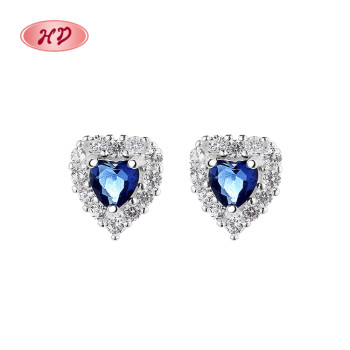 Fashion Minimalist | Blue Aaa Cubic Zirconia | Sterling 925 Silver Heart-Shaped Women Stud Earrings