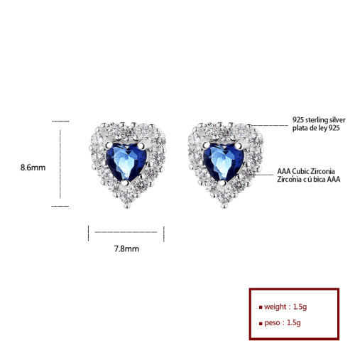 Fashion Minimalist | Blue Aaa Cubic Zirconia | Sterling 925 Silver Heart-Shaped Women Stud Earrings