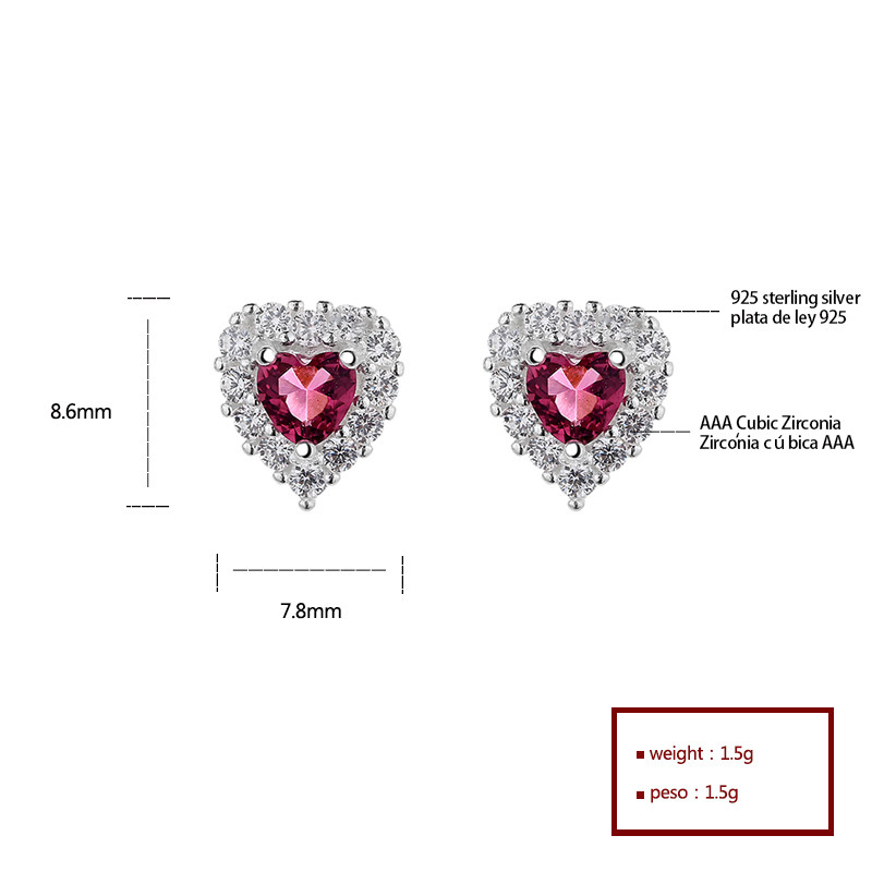 S925 Pendientes de botón de corazón de plata