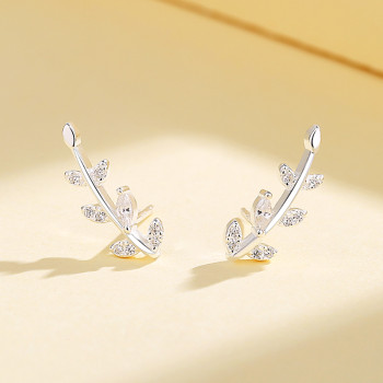 Hot Sale |Bulk Sterling Silver Needle Agate |Womens Silver Simple Leaf Stud Cute Earrings For Girls