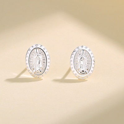 Religion Zircon Sliver Plated S925 Sterling Silver Carved Stud Earring Finding Stud Earrings
