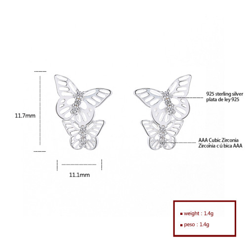Animales lindos | Aaa Cubic Zirconia 925 Plata | Aretes de mariposa de doble capa | Moda Últimas Tendencias Pendientes