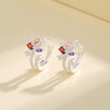 Mini purpurina de nuevo estilo | Microincrustación Aaa Zirconia cúbica de color | Pendientes Huggies de Plata de Ley 925 Flor