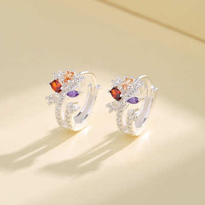 New Style Mini Glitter | Micro Inlay Aaa Cubic Colored Zirconia | 925 Sterling Silver Huggies Earrings Flower