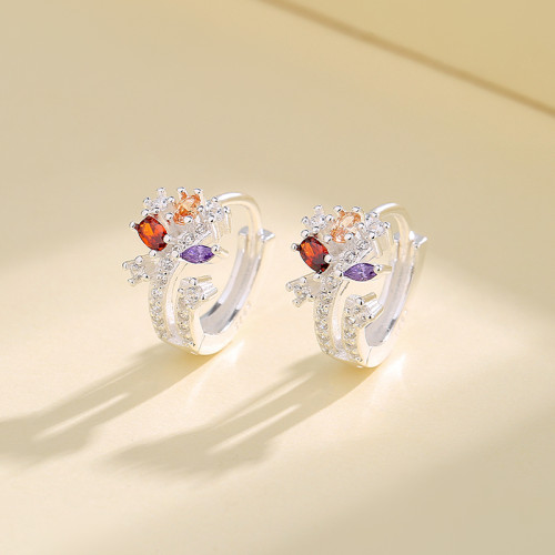 Mini purpurina de nuevo estilo | Microincrustación Aaa Zirconia cúbica de color | Pendientes Huggies de Plata de Ley 925 Flor