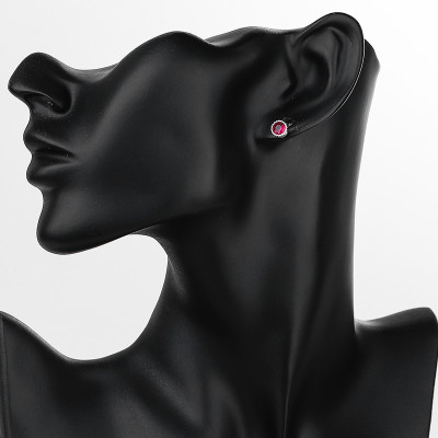 Beauty Silver Plated | Red Aaa Cubic Zirconia | Stud 925 Sterling Silver Round Earrings For Women