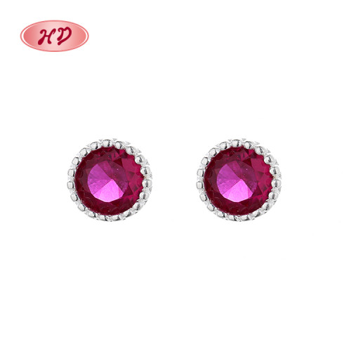 Beauty Silver Plated | Red Aaa Cubic Zirconia | Stud 925 Sterling Silver Round Earrings For Women