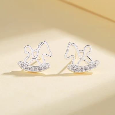 Mini Unicorn | Zircon Jewelry Stud Earrings | In Color Silver Jewelry 925 Sterling Cz | Stud Earrings