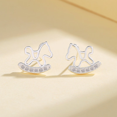 Mini Unicorn | Zircon Jewelry Stud Earrings | In Color Silver Jewelry 925 Sterling Cz | Stud Earrings