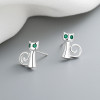 Wholesale Fine Teenagers | Cute Cat Green AAA Cubic Zirconia | Sterling Silver Piercing Stud Earring