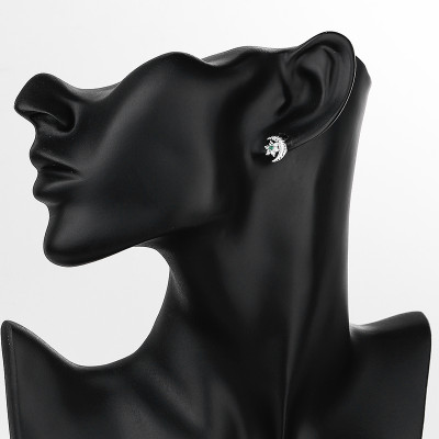 Fashion Moon And Stars Shaped | Women 925 Sterling Silver Needle | Green Cubic Zirconia Unique Stud Earrings