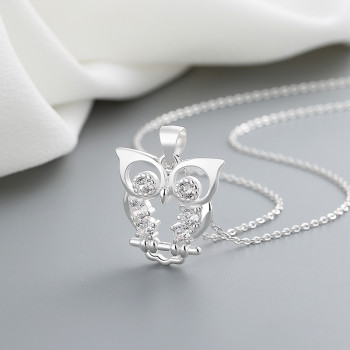 Fashion Blank Customizable | Hip Hop Aaa  Zircon 925 Owl Silver Pendant Necklace