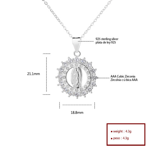 Elegante último modelo de moda | Redondo Religión Aaa Cubic Zirconia | Collar de cadena de plata esterlina 925